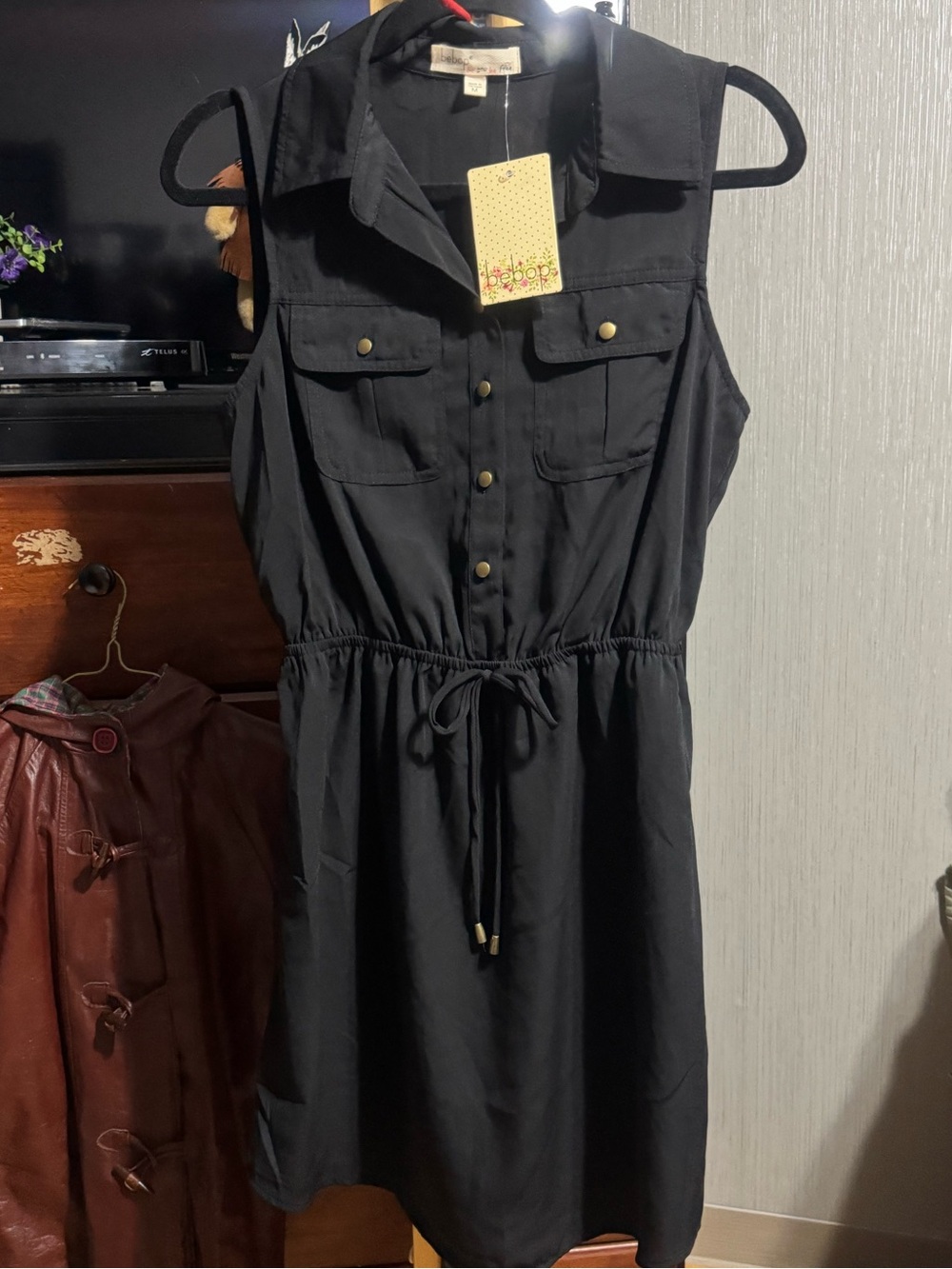 Bebop Black Sleeveless Utility Shirt Dress with Drawstring Waist Size Medium NWT